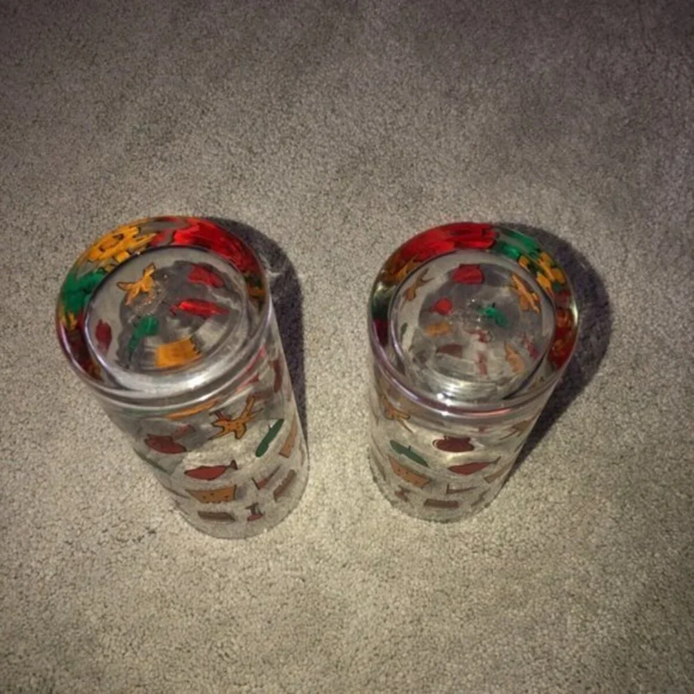 Vintage‎ Sandcastle Bucket Bird Fish HIGHBALL GLASSES (2) OCEAN BARWARE